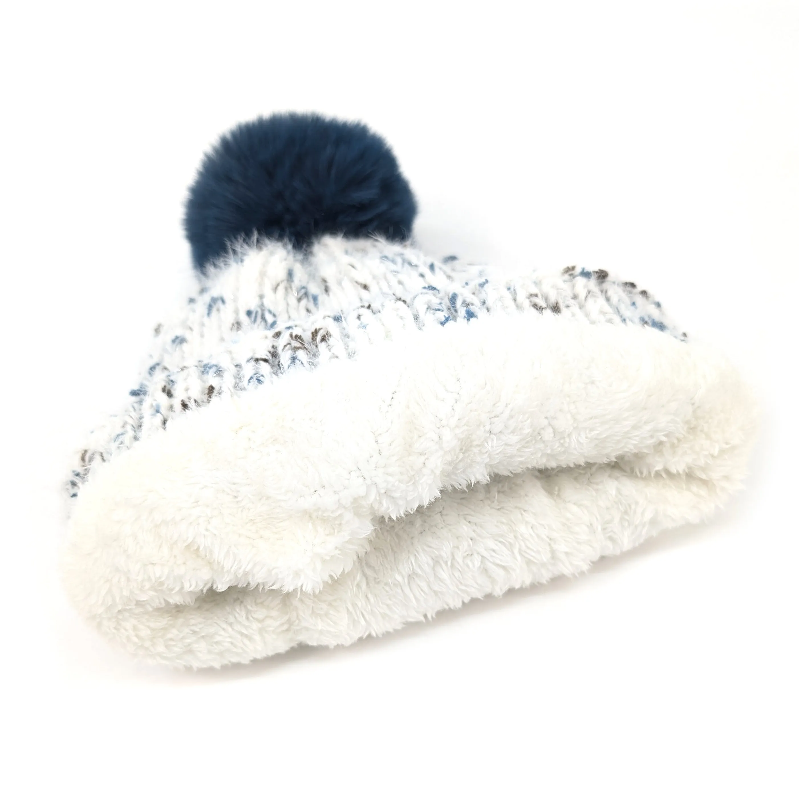 Flecked PomPom Hat -Teal/Silver