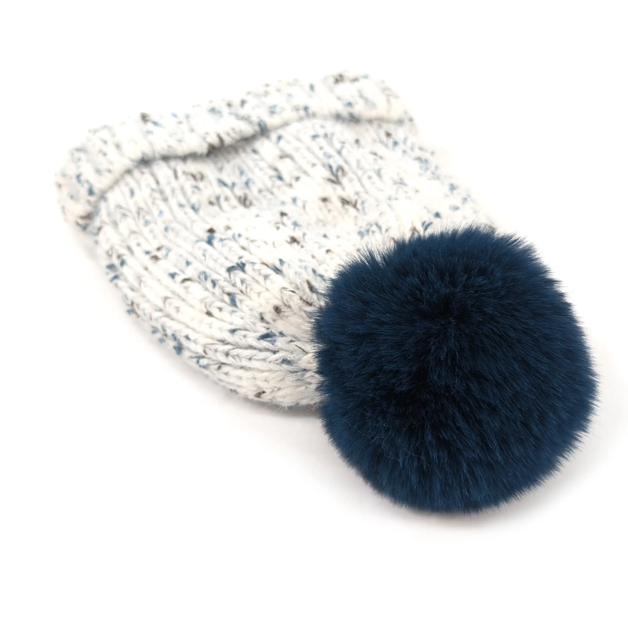 Flecked PomPom Hat -Teal/Silver