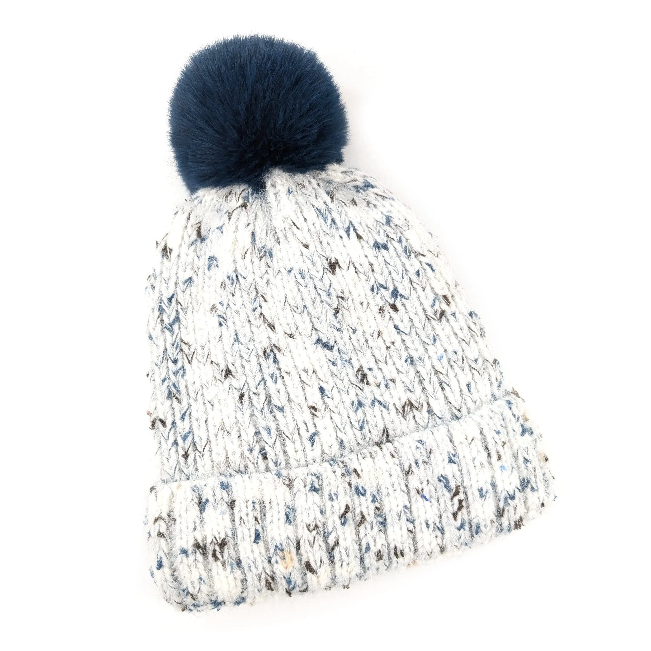 Flecked PomPom Hat -Teal/Silver