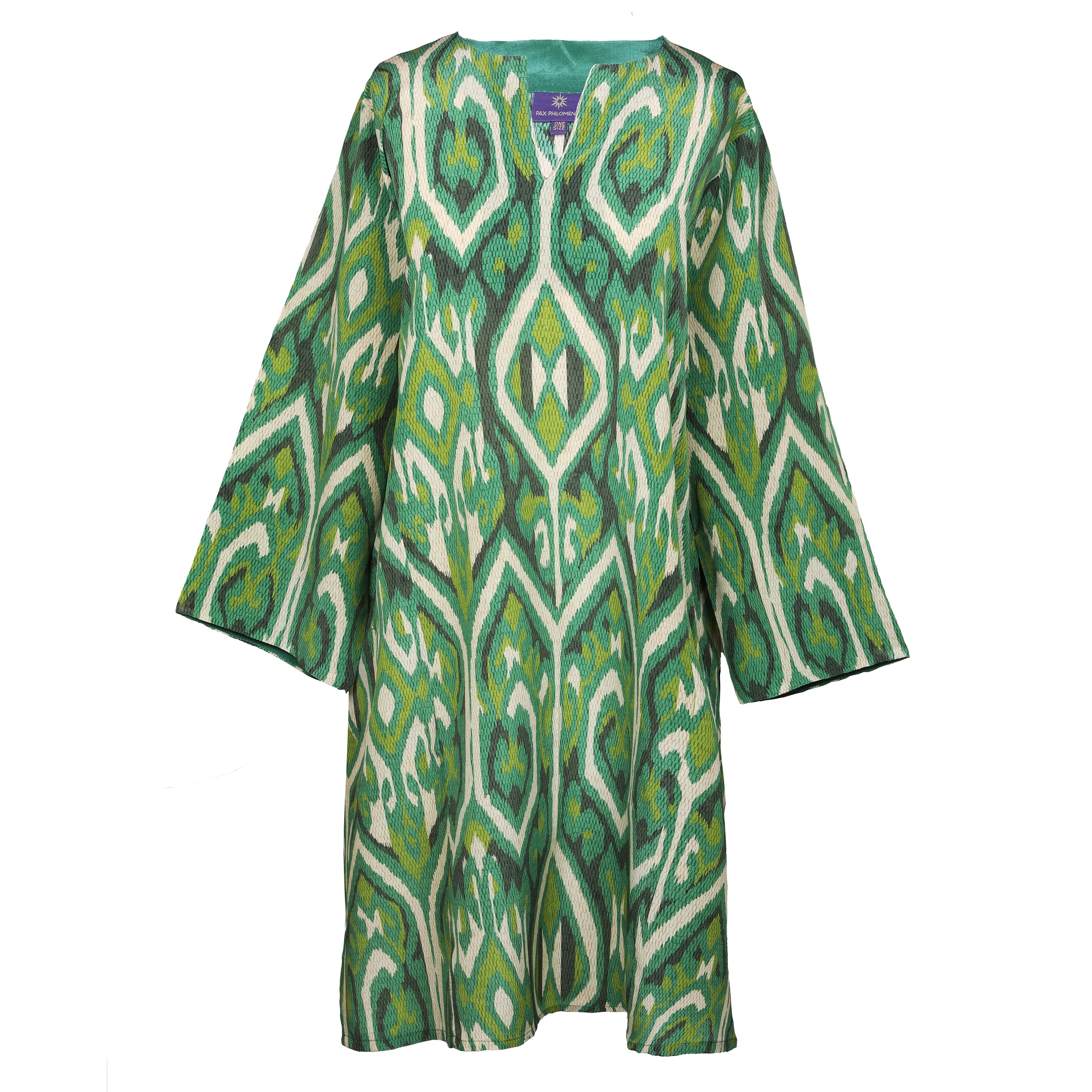 Gallipoli Green Ikat Italian Silk Midi Tunic