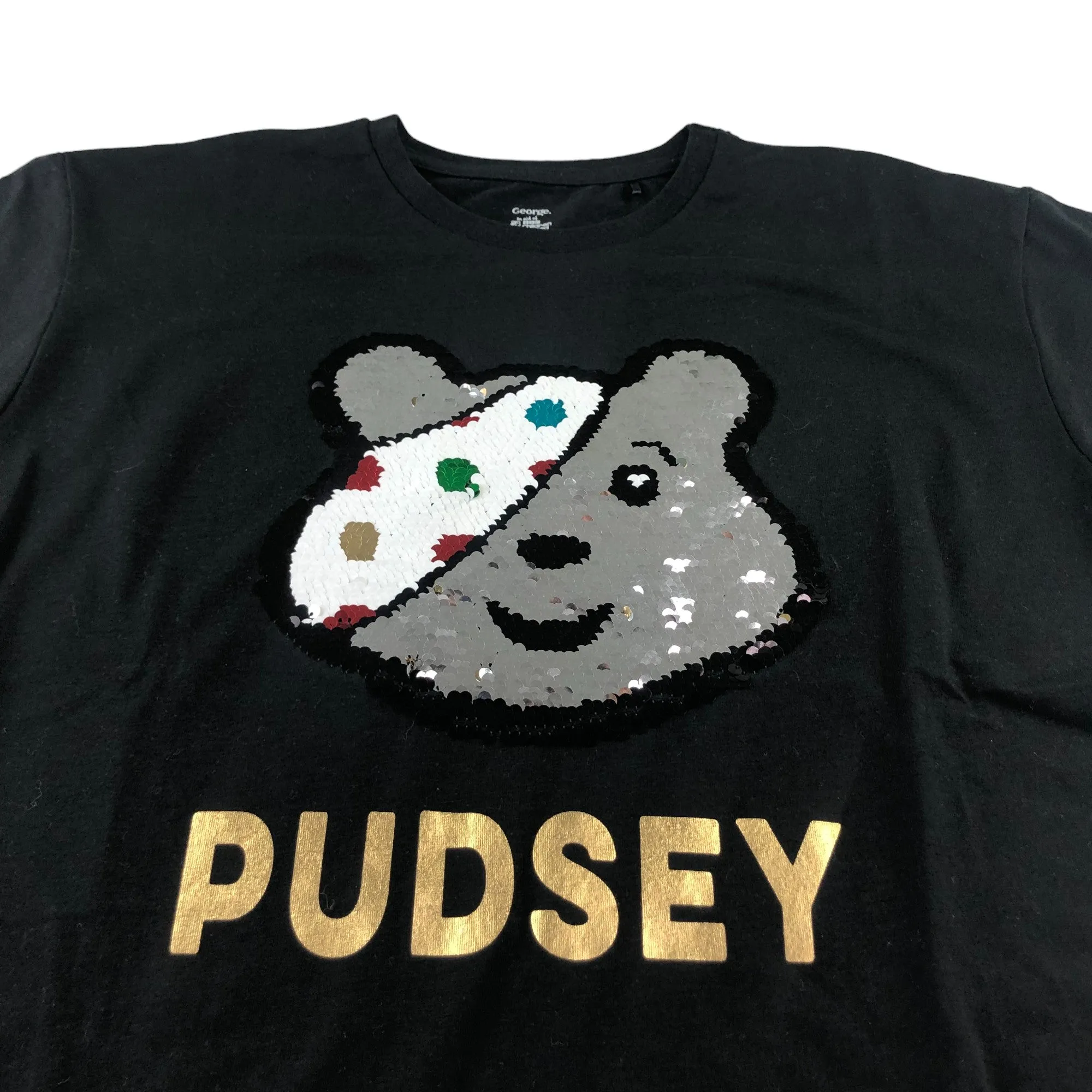 George t-shirt 13-14 years black flip sequin Pudsey Bear long sleeve