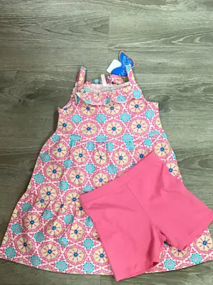 GIRLS MEDALLION PRINT TUNIC DRESS W/BIKE SHORTS