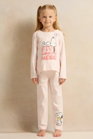 Girls Pink Snoopy Embellished Pyjama Set (2 Piece)