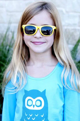 Girls Sun Protective Shirt-Owl Brilliant Cerulean Blue