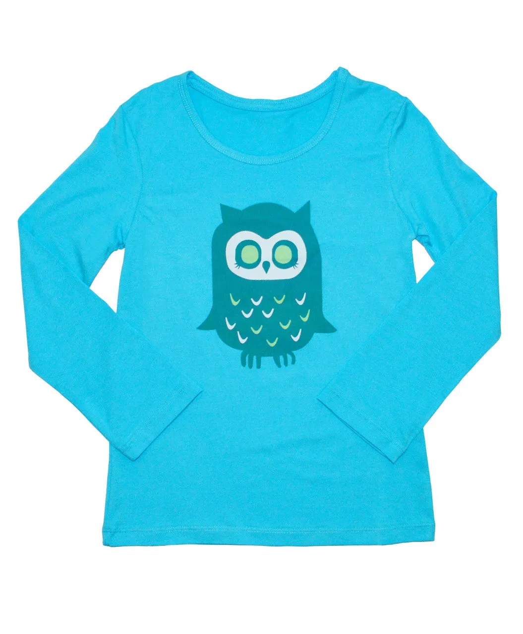 Girls Sun Protective Shirt-Owl Brilliant Cerulean Blue