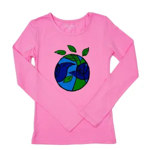 Girls Sun Protective Shirt-Spring Birds  Pink