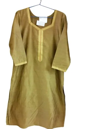 Gold Beige Chanderi cotton Stitched Kurta Dress Size 40 SC719