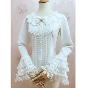 Gorgeous Retro Style Female Lolita White Blouse Sweet Long Bell Sleeve Shirt with Tassels