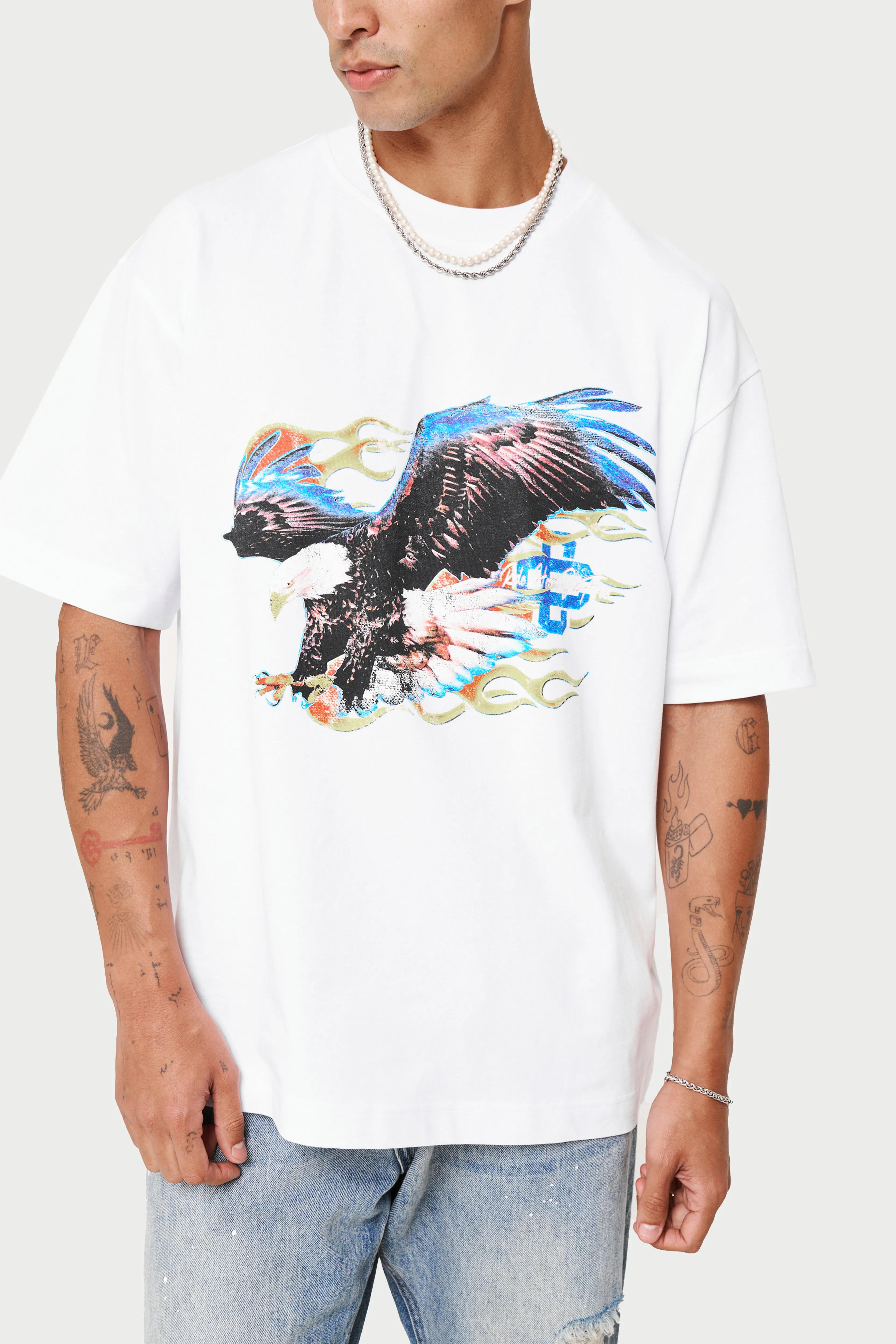 GRAPHIC FLAME VINTAGE T-SHIRT - WHITE