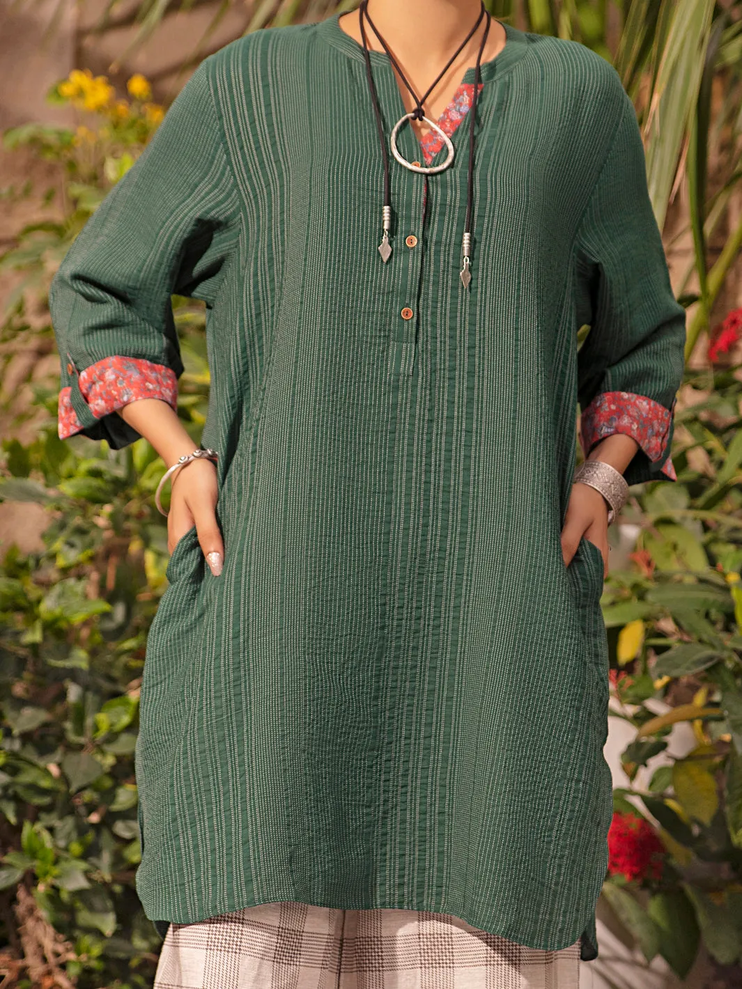 Green Linen Tunic - ALCR-LK-1034