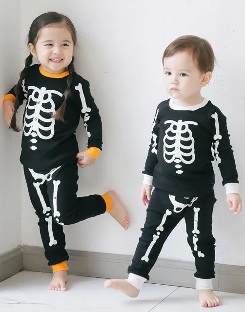 Halloween Skeleton Orange Long Sleeve Pajama