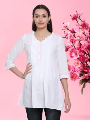 Hand Embroidered Women  Chikankari Cotton Tunic-PC864