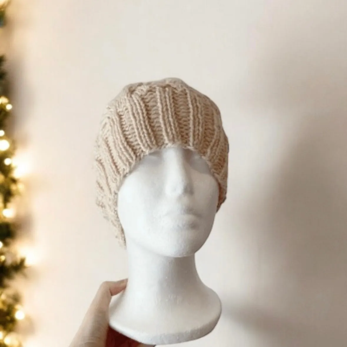 Handknit Ecru colour Cable Knitted | merino cream soft tone colour knit hat | adult women or men beanie | Winter knit briaded hat