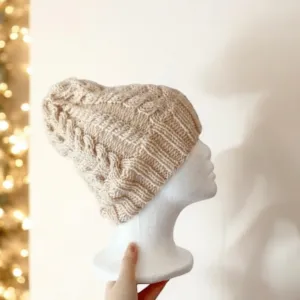 Handknit Ecru colour Cable Knitted | merino cream soft tone colour knit hat | adult women or men beanie | Winter knit briaded hat