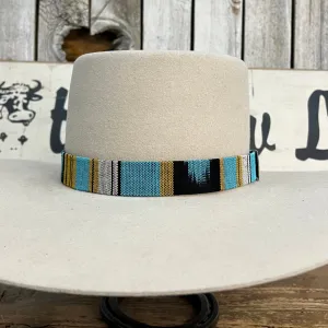 Hatband HB32-14 | 1" Tapestry w/ Side Turquoise/Sunflower/Black w/ Side Concho