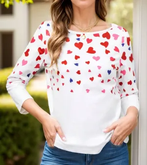 Heart Round Neck Long Sleeve T-Shirt