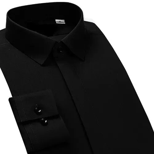 High Collar Shirt Men's Solid Color Long Sleeve Silk Slippery Non Iron Wrinkle Resistant Slightly Elastic Shirt Fashion