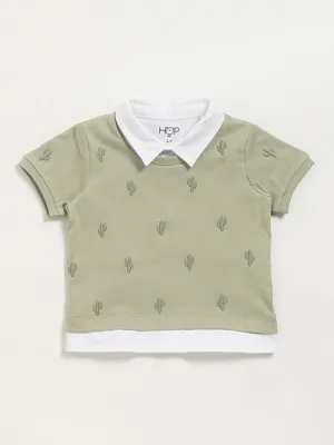 HOP Baby Green Embroidered T-Shirt