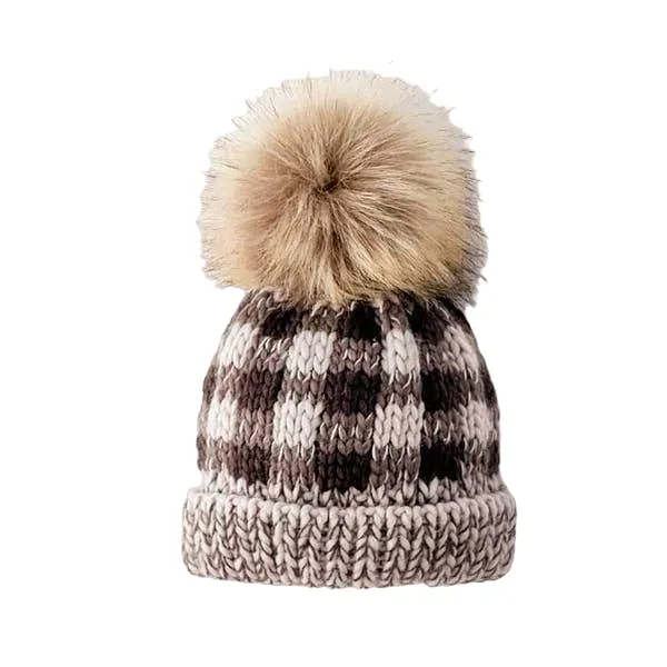 Huggalugs Grey Buffalo Check Beanie