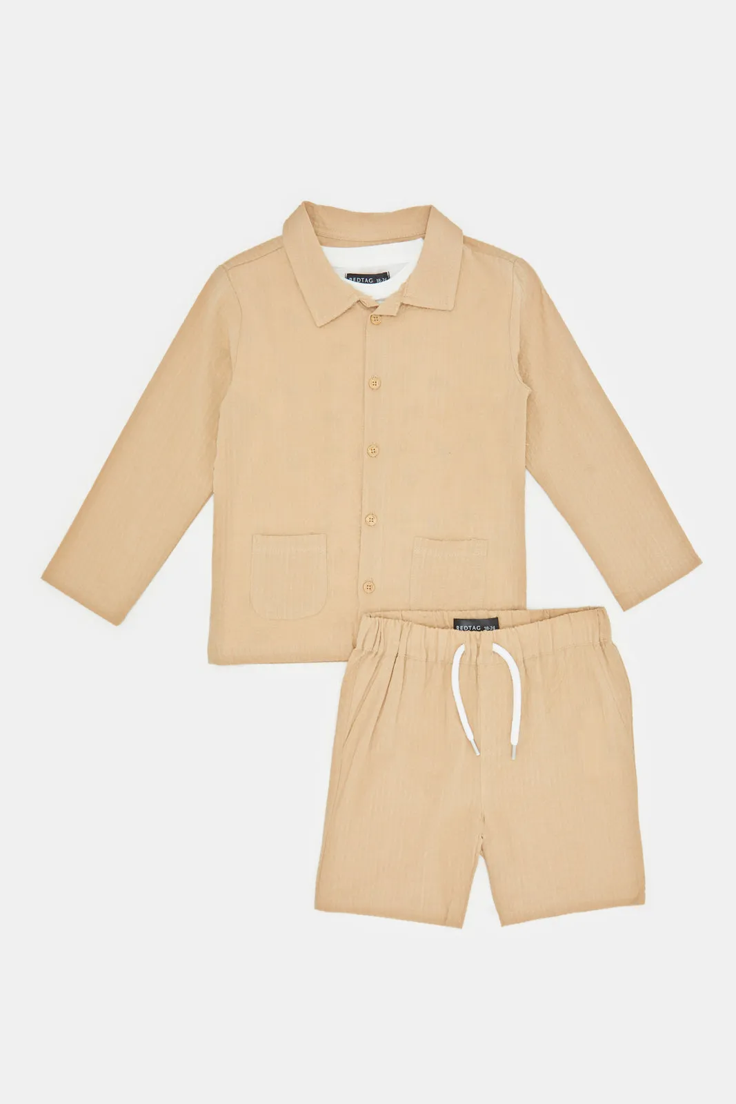 Infant Boys Beige Top And Bottom Set With T-Shirt  (3 Piece)