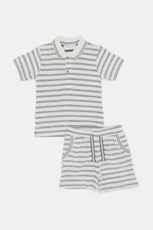 Infant Boys Blue And White Stripe T-Shirt And Short Set (2 Piece)