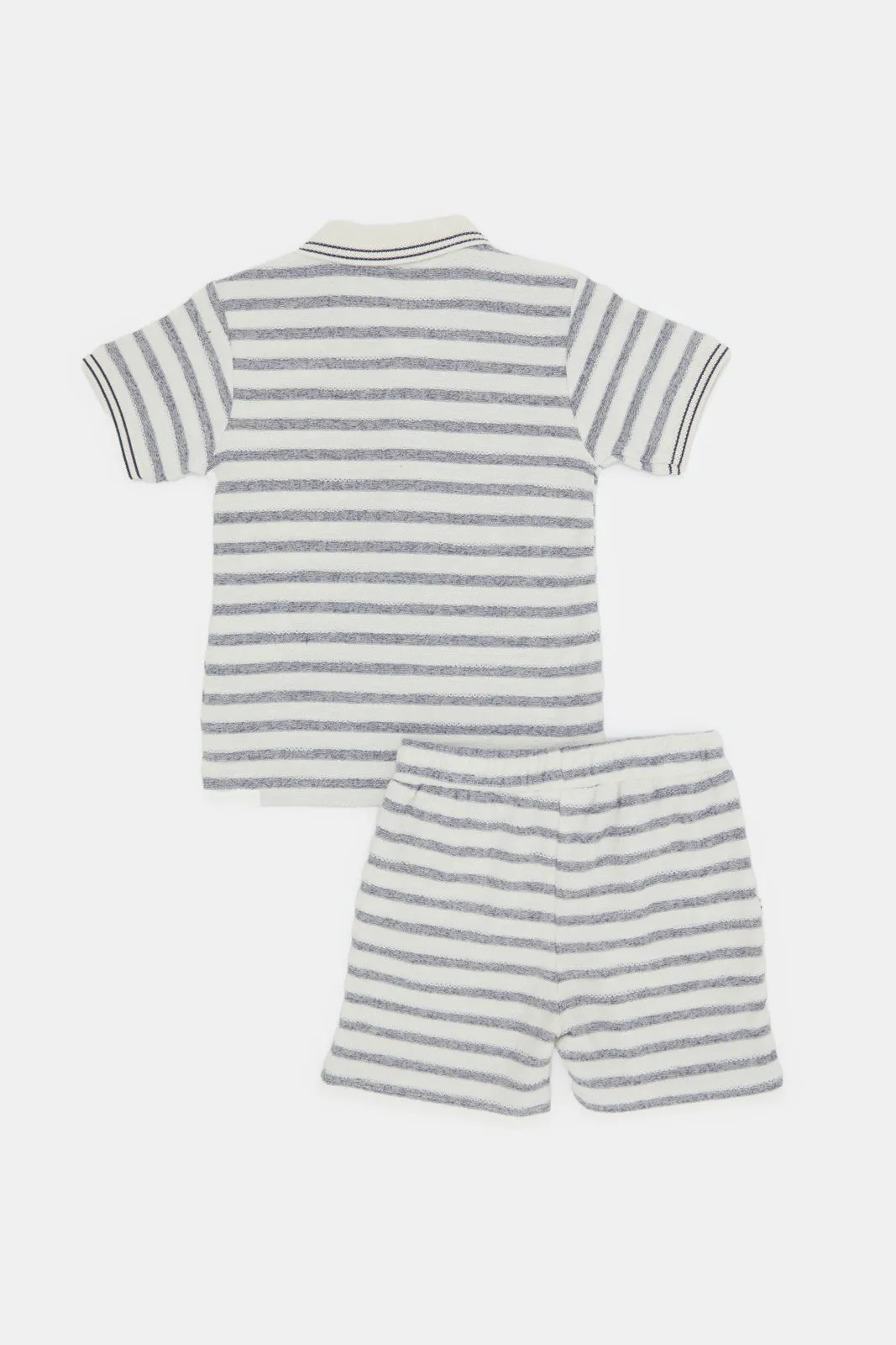 Infant Boys Blue And White Stripe T-Shirt And Short Set (2 Piece)