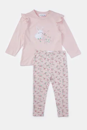 Infant Girls Pink Bunny Print Set (2 Piece)