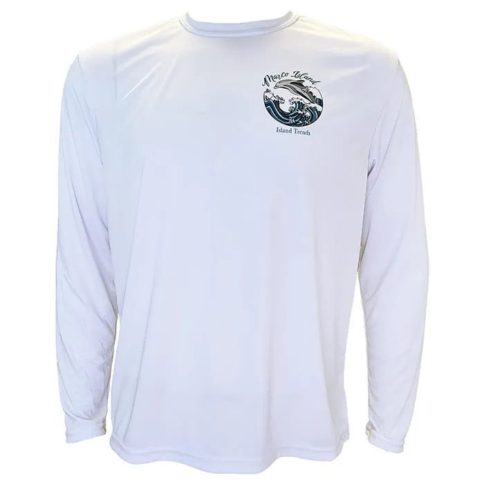 Island Trends Marco Island Dolphin Wave Long Sleeve Performance T-Shirt - White