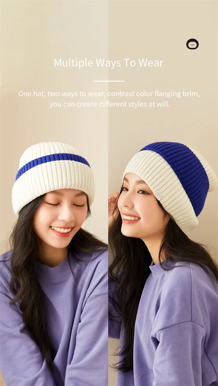 Japan Stock Women's Winter Contract Color Heated Knit Hat