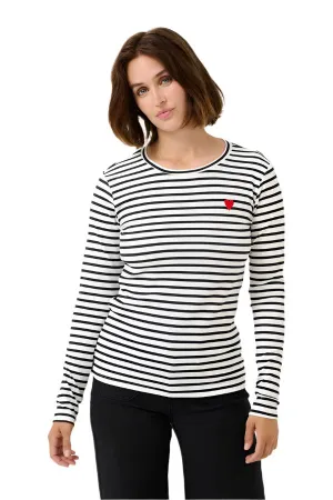 Kaffe Womens Liddy T-Shirt Chalk/Black-Fiery Red Heart