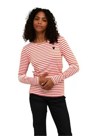 Kaffe Womens Liddy T-Shirt Chalk/Fiery Red Black Heart