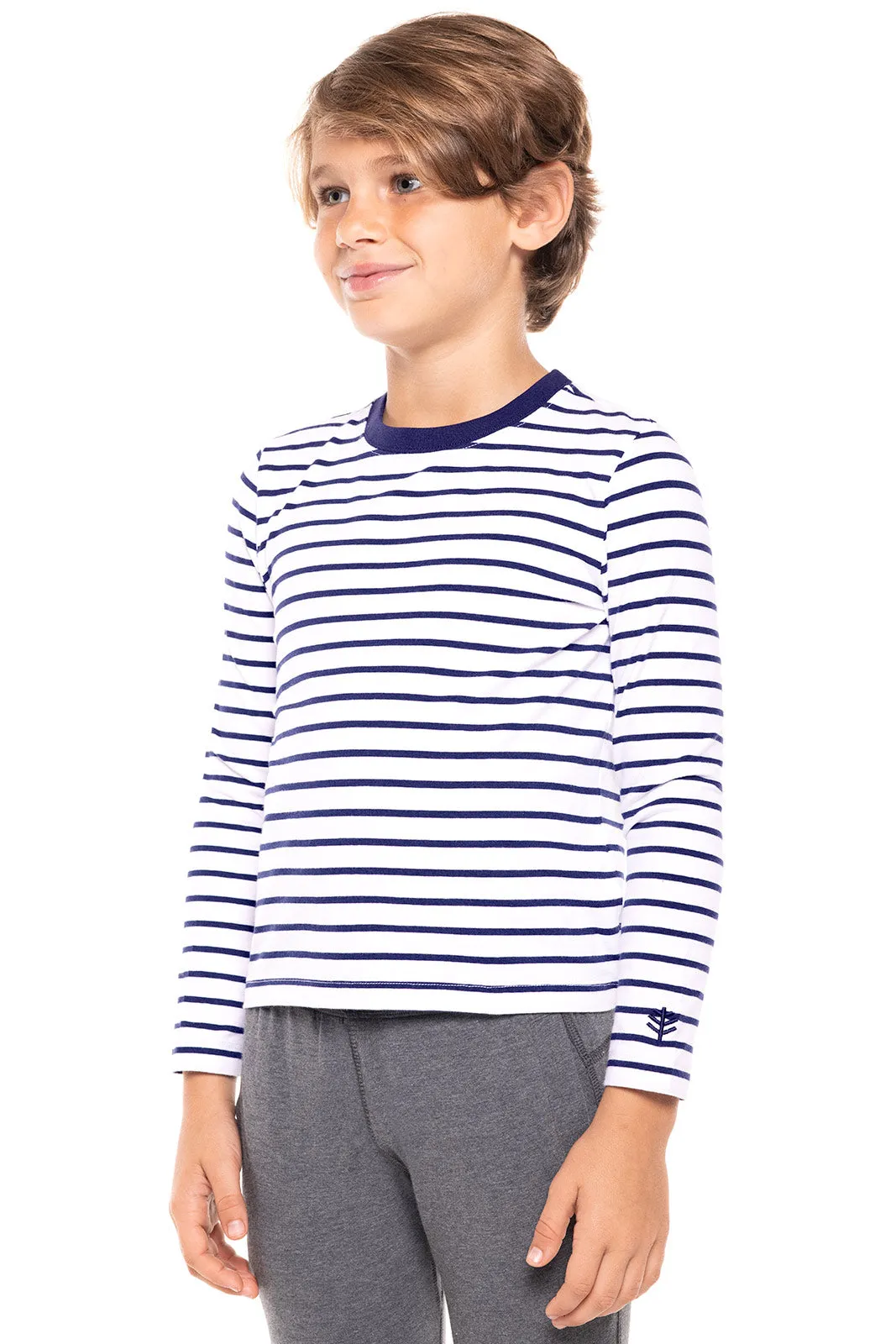 Kid's Coco Plum Everyday Long Sleeve T-Shirt  |  White/Navy Stripe