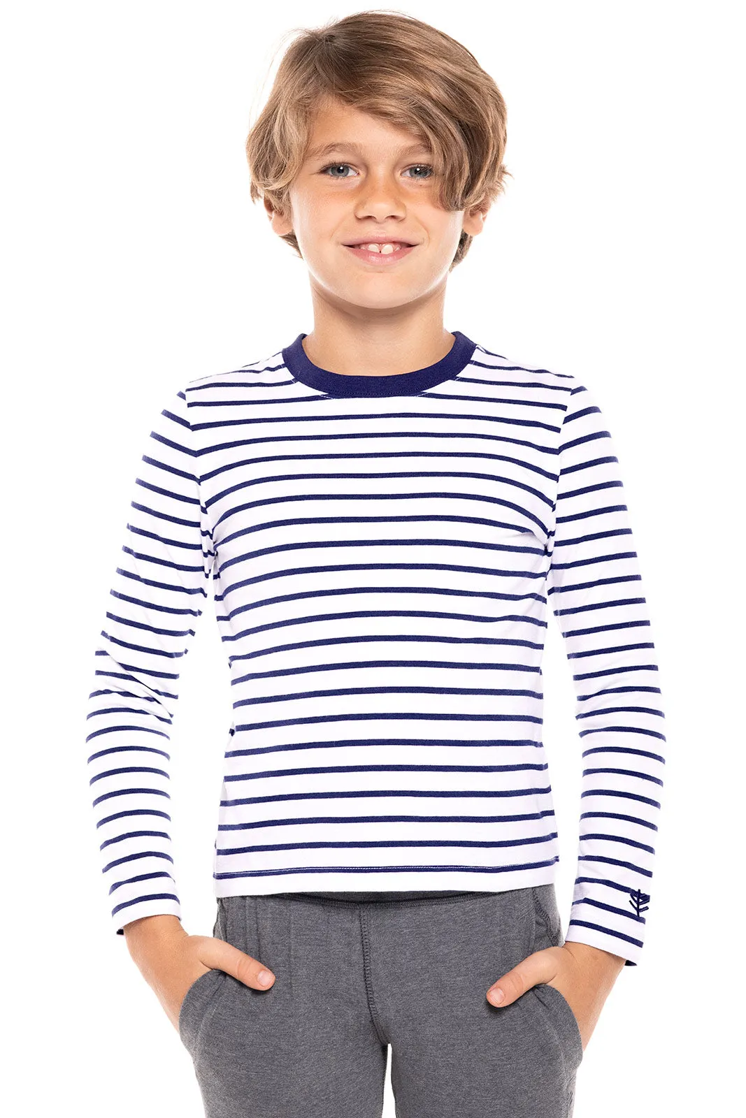 Kid's Coco Plum Everyday Long Sleeve T-Shirt  |  White/Navy Stripe