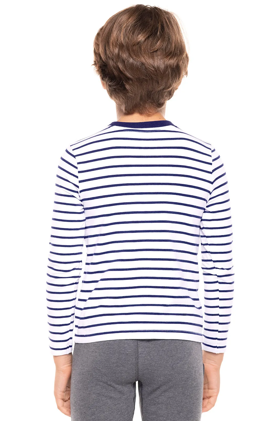 Kid's Coco Plum Everyday Long Sleeve T-Shirt | White/Navy Stripe