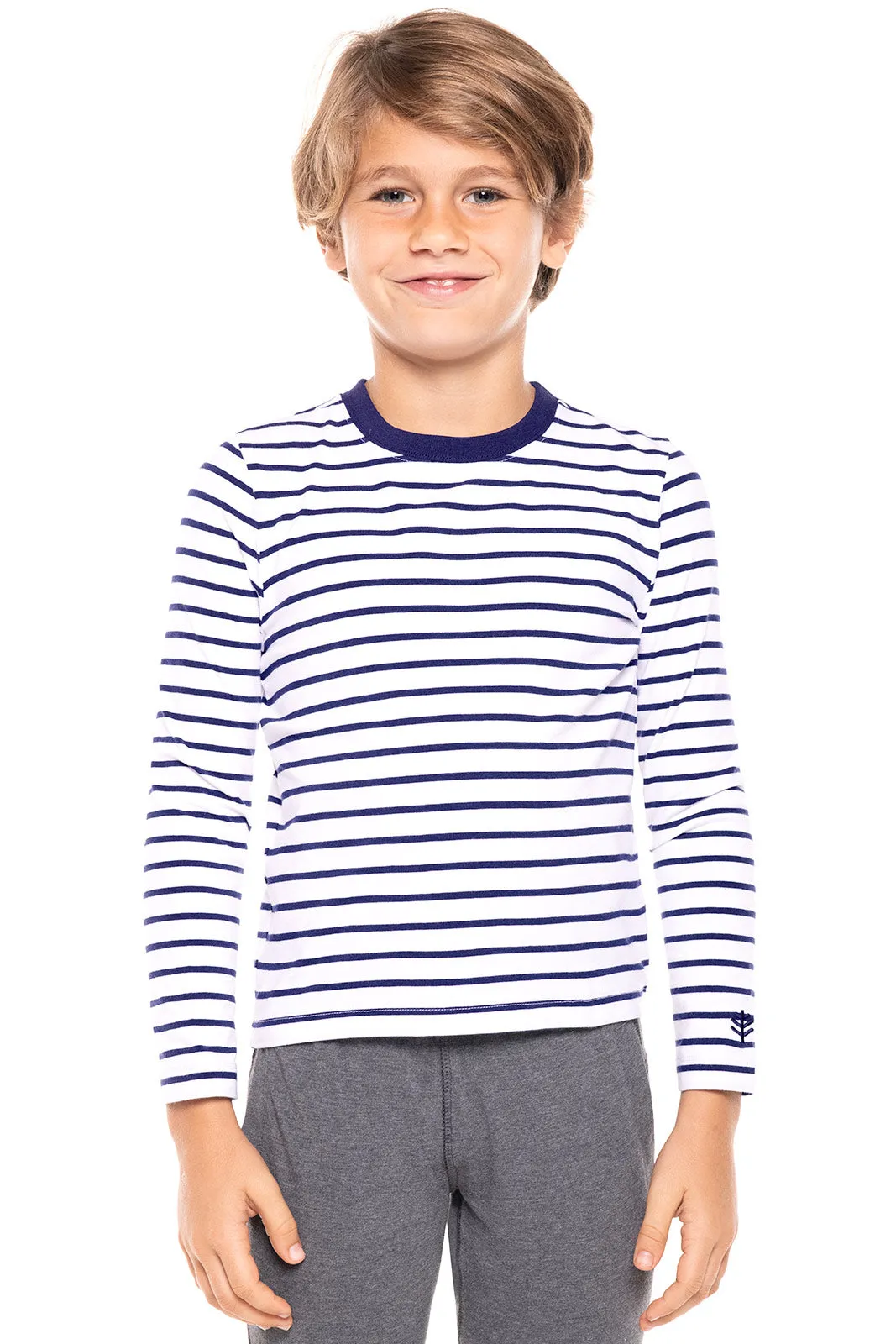 Kid's Coco Plum Everyday Long Sleeve T-Shirt  |  White/Navy Stripe