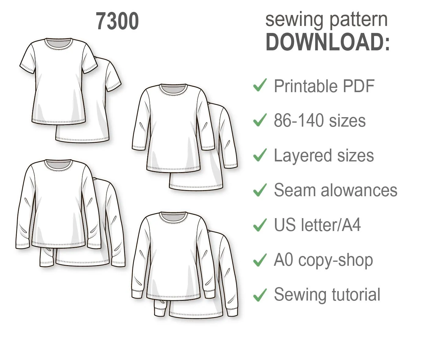 Kids T-Shirt PDF Sewing Pattern, Casual Top with Long, Short, and Cuffed Sleeves, Beginner Friendly Printable DIY Shirt for Girls and Boys