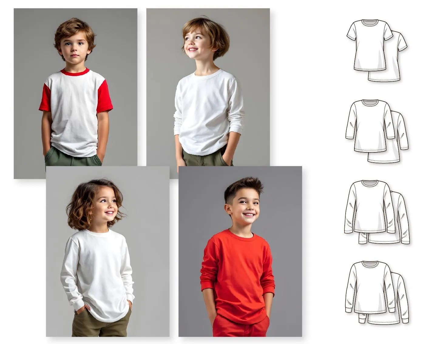 Kids T-Shirt PDF Sewing Pattern, Casual Top with Long, Short, and Cuffed Sleeves, Beginner Friendly Printable DIY Shirt for Girls and Boys