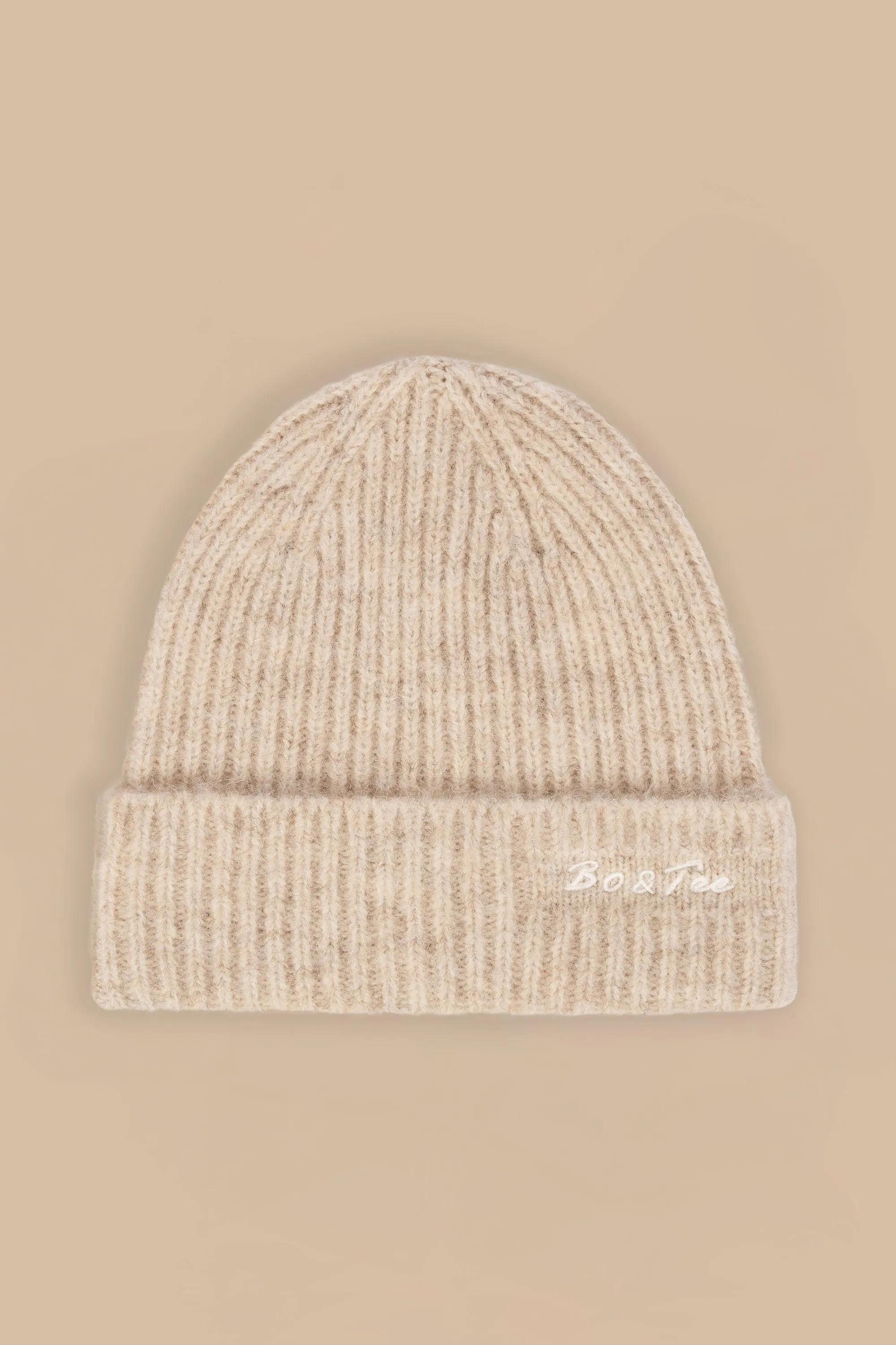 Knit Beanie Hat in Cream Marl