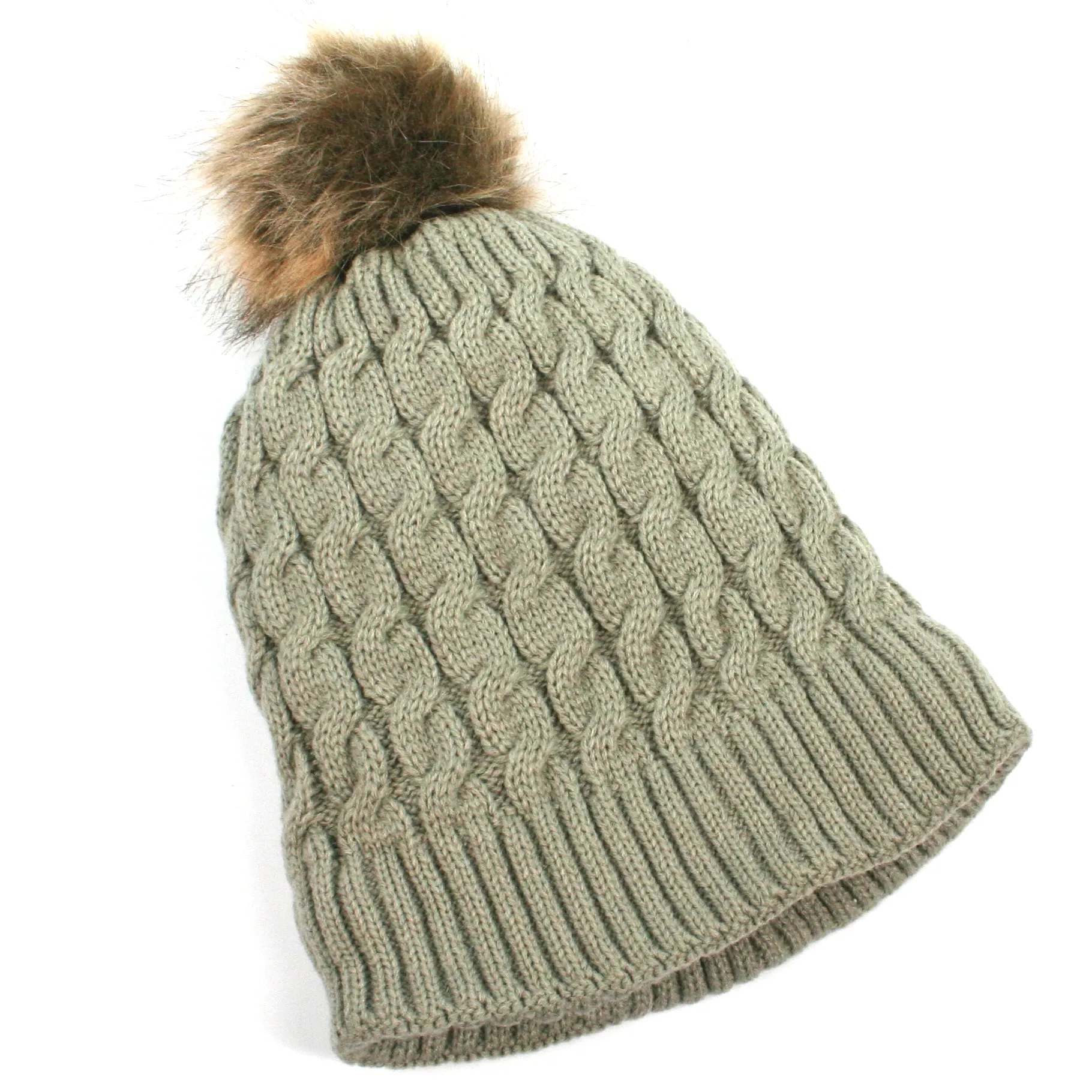 Knitted Style Bobble Hat - Grey