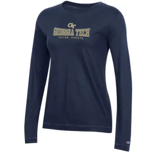 Ladies Georgia Tech Yellow Jackets Curved GT Long Sleeve T-Shirt