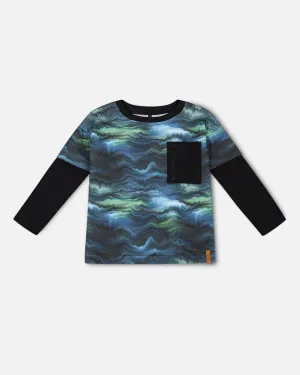 Layered Long Sleeve T-Shirt Blue Aurora Borealis