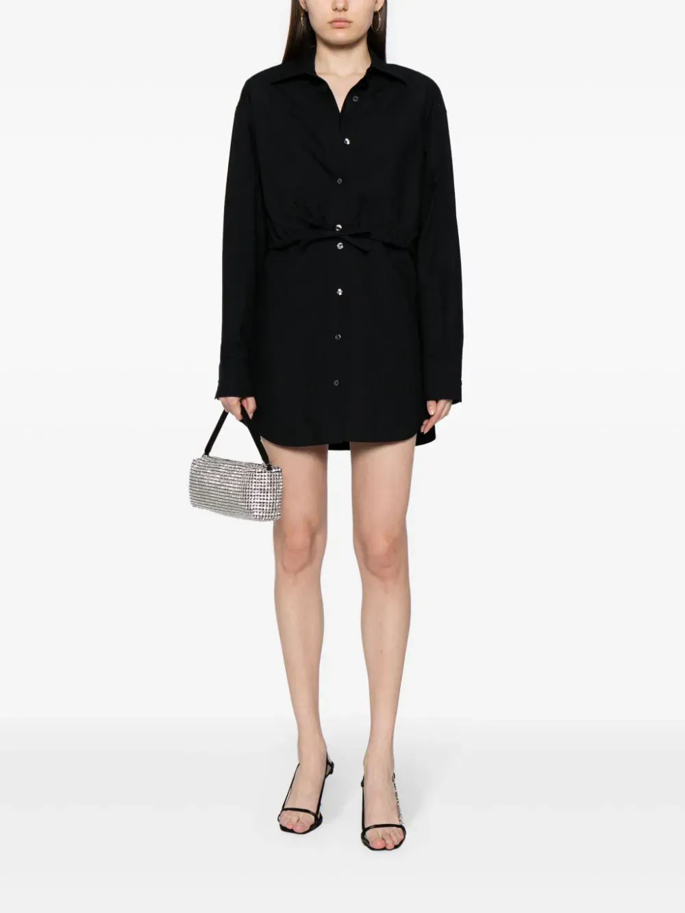 Layered Shirt Dress In Compact Cotton With Self-Tie