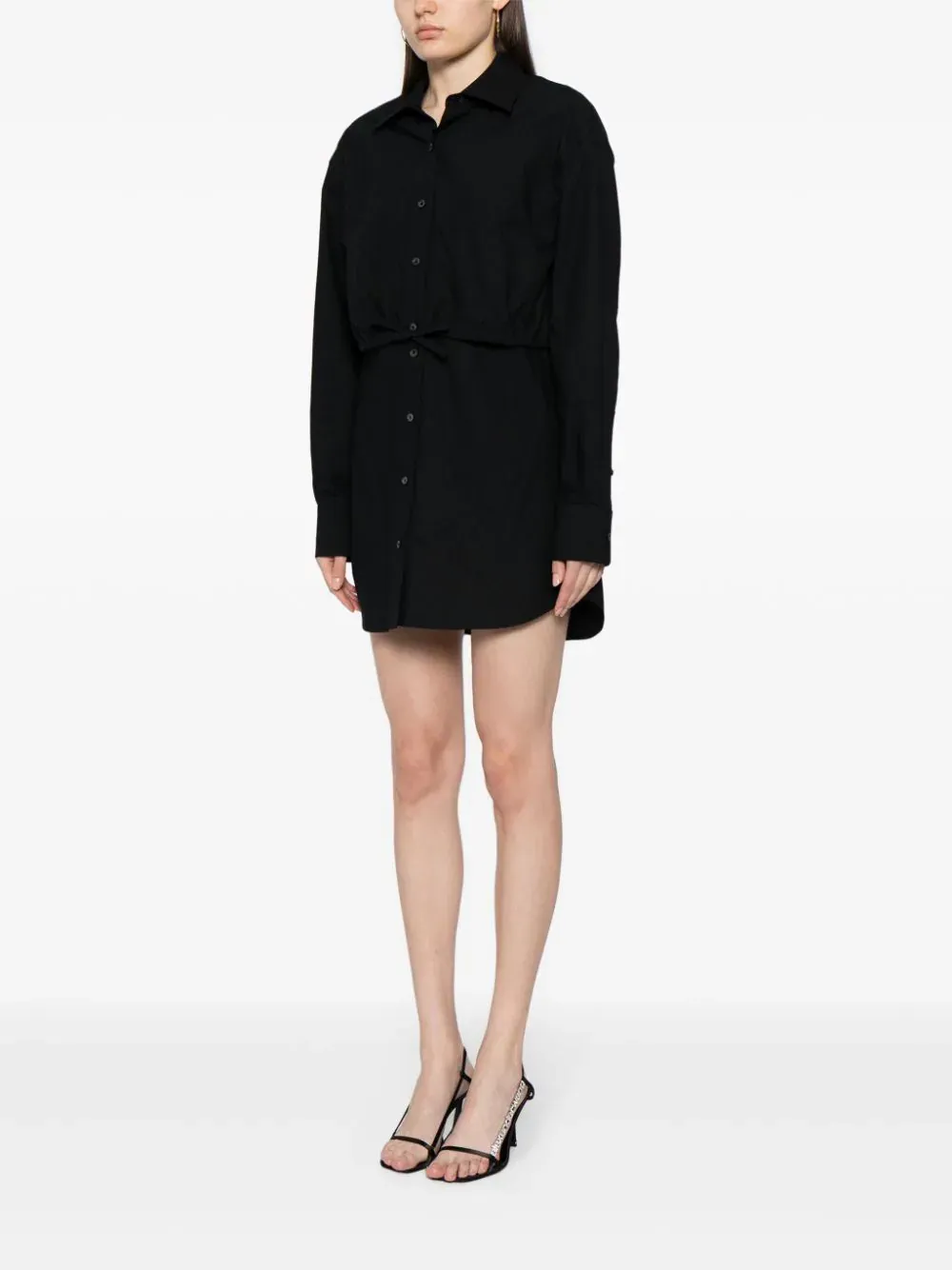 Layered Shirt Dress In Compact Cotton With Self-Tie