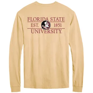 League Adult/Unisex Seminole Logo/Florida State Design Long Sleeve Pocket T-shirt - Vegas Gold