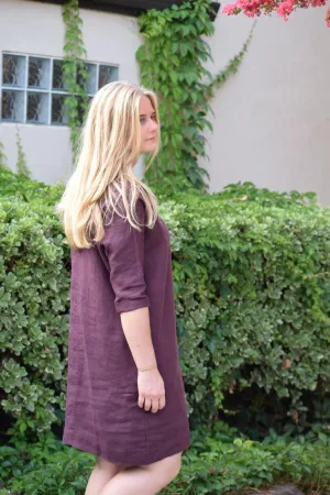 Linen November Tunic Dress Eggplant