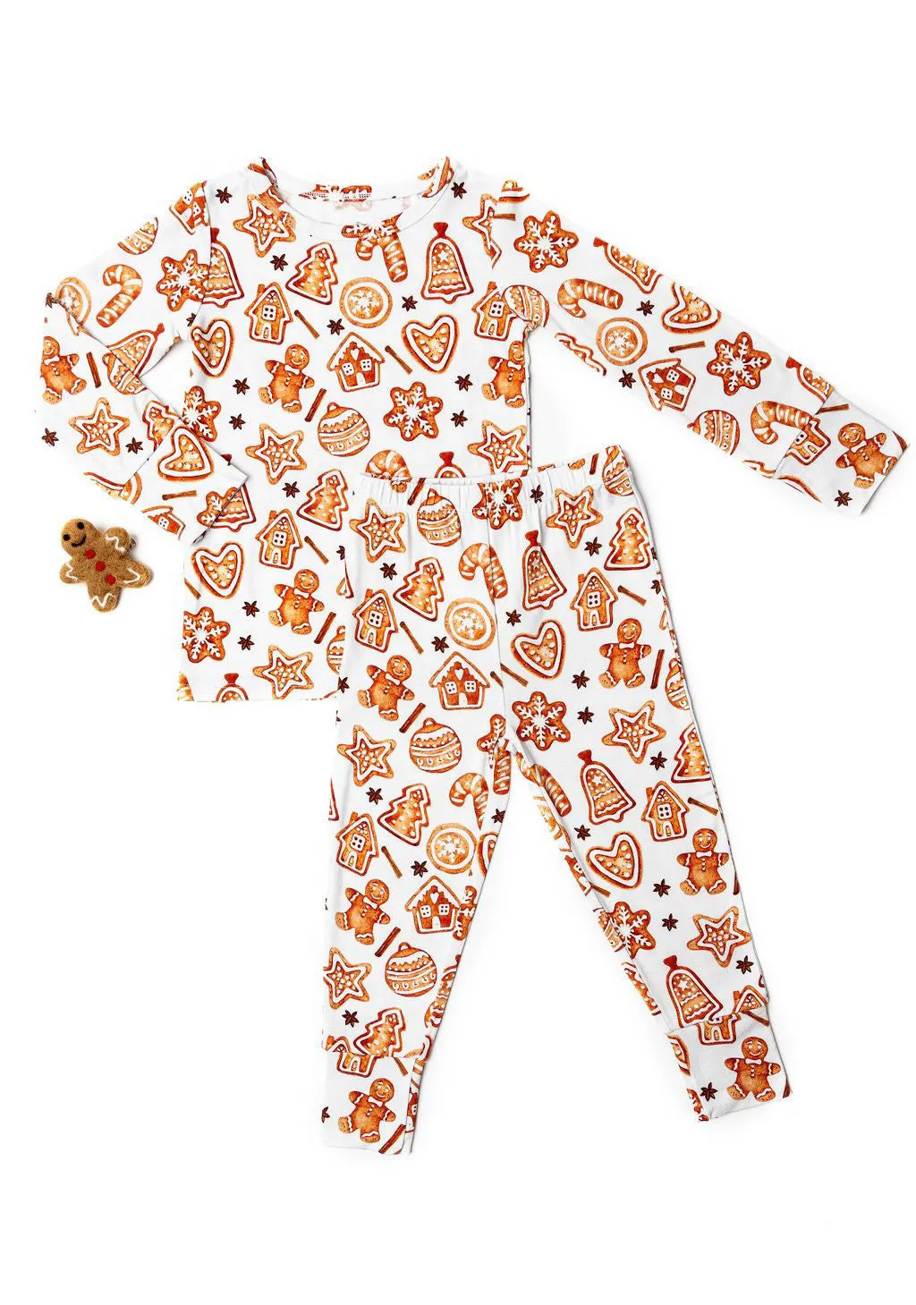 Little Pajama Co. Long Sleeve 2 Piece Set - Gingerbread Cutouts