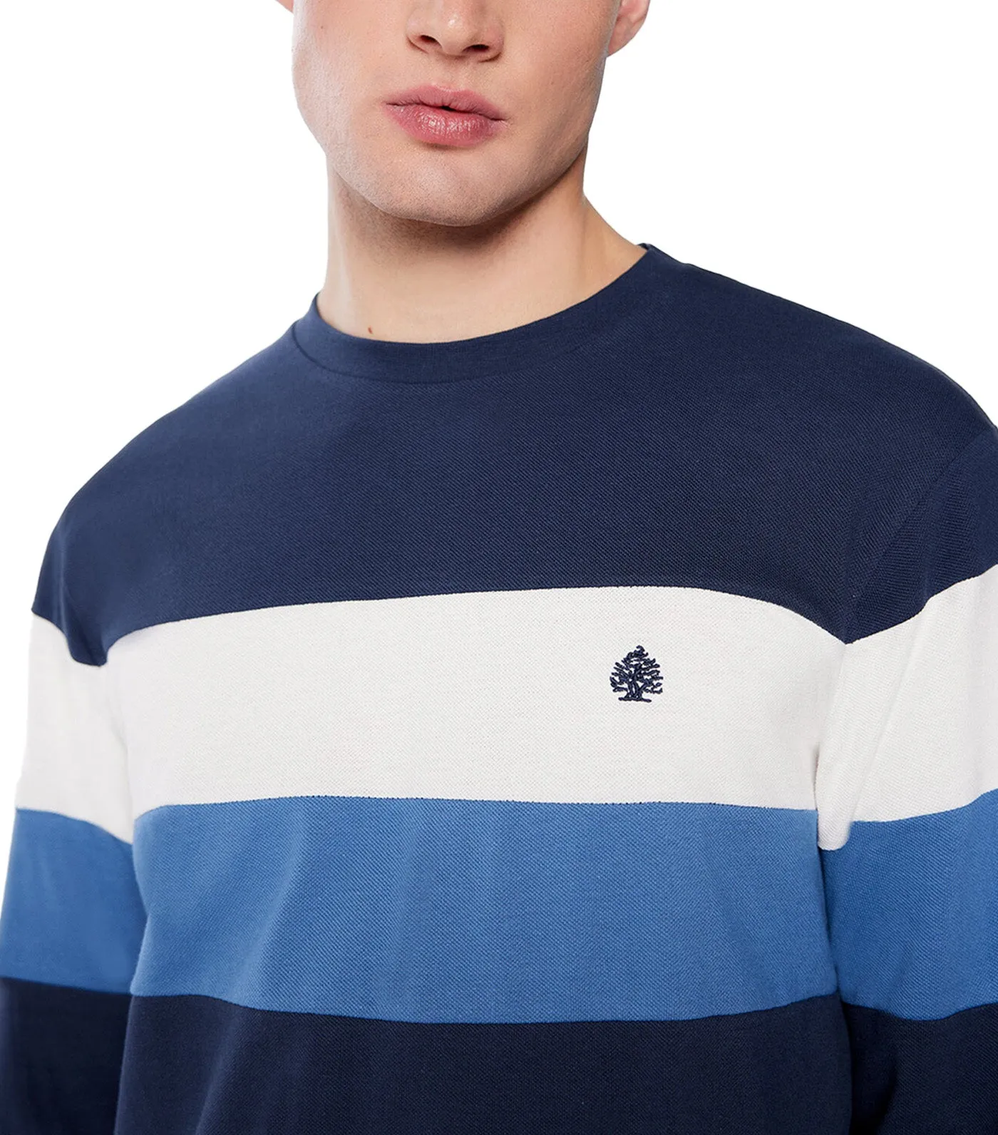 Long Sleeve Piqué T-Shirt with Cuts Dark Blue