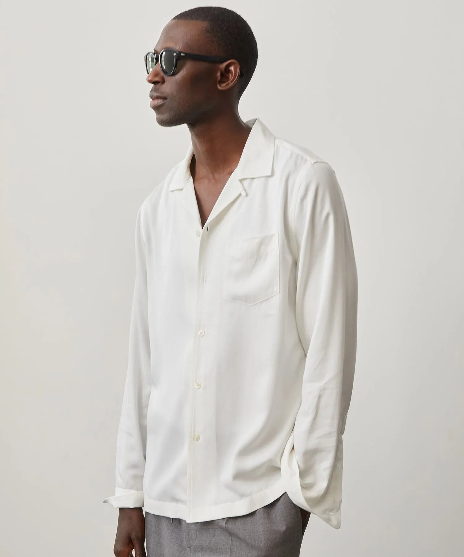 Long Sleeve Rayon Hollywood Shirt in White