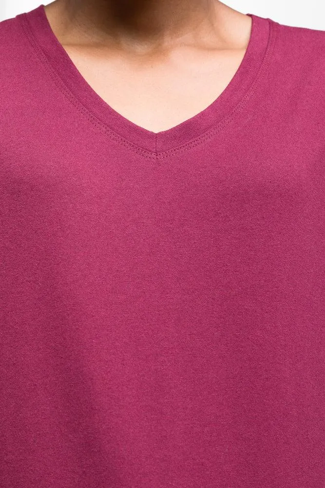 Long Sleeve V-Neck T-Shirt Burgundy