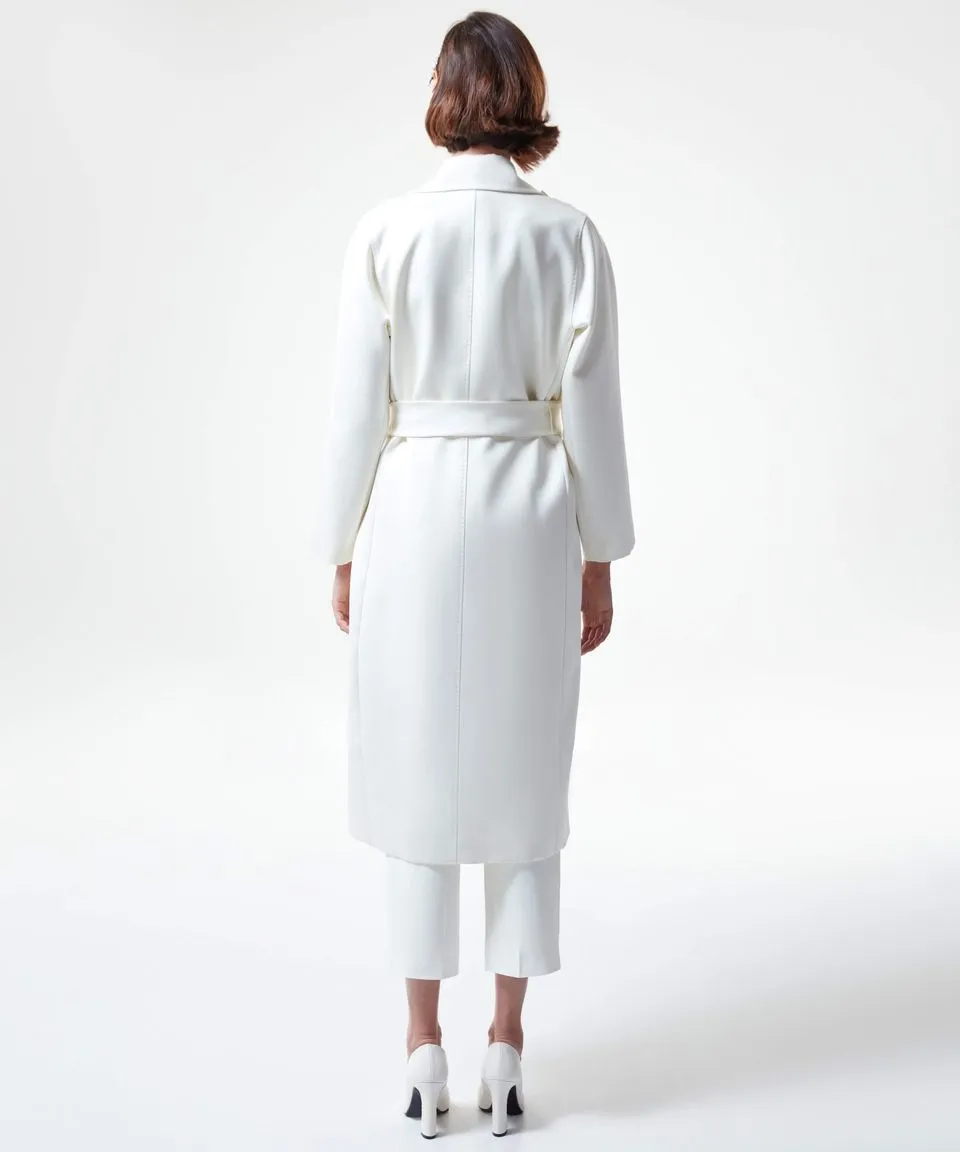 Machka Embellished Collar Long Solid Trench Coat Off White